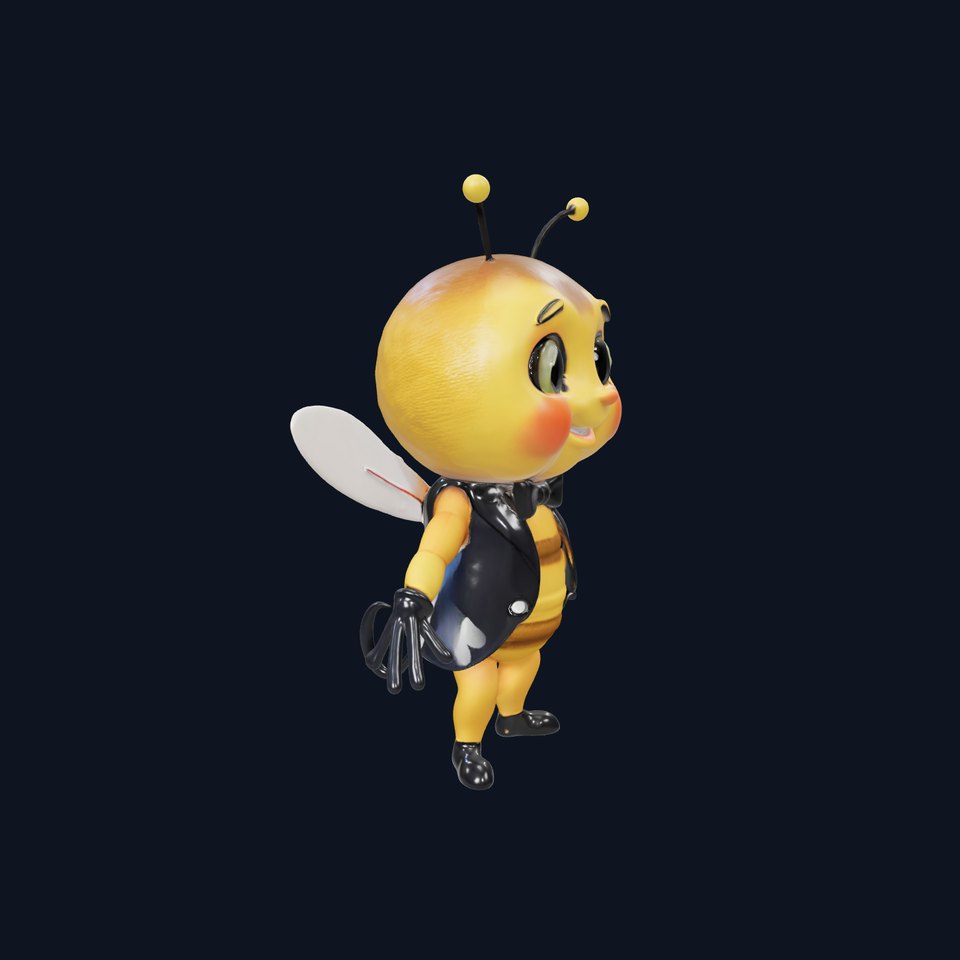 Adorable Bee Character Model Rigged and Animated